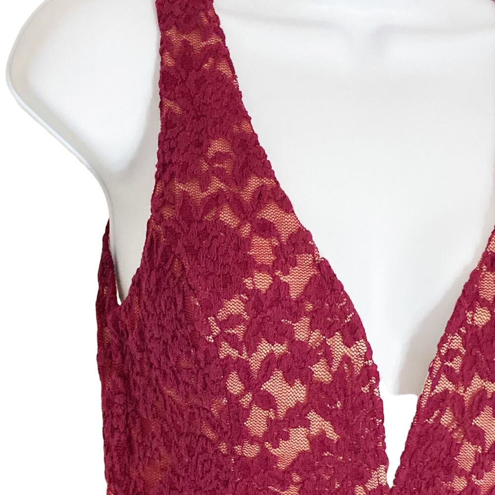 Lulu’s Make Way for Wonderful Berry Red Lace Maxi Dress Full Front Split Slit M - Picture 14 of 16